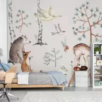 Artgeist Fototapetas - Forest Land With Animals Painted in Watercolours