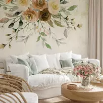 Artgeist Fototapetas - Summer bloom - retro floral motif with flowers and leaves with patterns