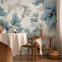 Artgeist Fototapetas - Turquoise Flowers in Retro Ambience - Floristic Ornaments