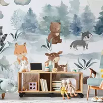 Artgeist Fototapetas - Forest Games - Animals in a Forest Painted in Watercolours
