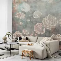 Artgeist Fototapetas - Misty nature - muted rose flowers on a background in pilkas tones
