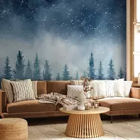 Artgeist Fototapetas - Night landscape - landscape of a misty forest at night with a starry sky