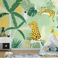 Artgeist Fototapetas - Cheetahs in the jungle - landscape with animals in the tropics for children