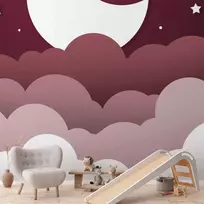Artgeist Fototapetas - Moon dream - clouds in a maroon sky with stars for children