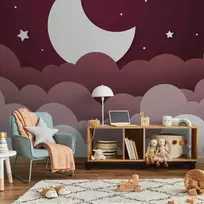 Artgeist Fototapetas - Moon dream - clouds in a maroon sky with stars for children