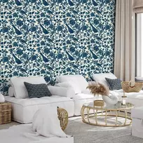 Artgeist Tapetas - Birds and roses - monochrome mėlynas pattern with botanical motif