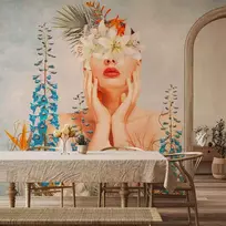 Artgeist Fototapetas - Nature in thought - female figure among flowers on a patterned background