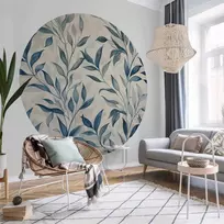 Artgeist Apvalus fototapetas - Delicate botanical motif with mėlynas leaves