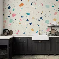 Artgeist Fototapetas - Terrazzo with Multicolored Large Elements Cheerful Pattern on a Light Background