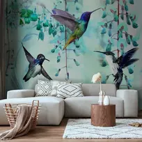 Artgeist Fototapetas - Flying Hummingbirds (Žalias)