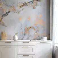 Artgeist Fototapetas - Baltas Stone - Elegant Marble With Golden Highlights
