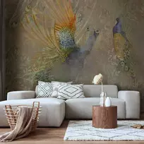 Artgeist Fototapetas - Peacocks in dance - bird motif among an abstract pattern with ornaments