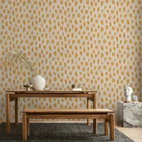 Artgeist Tapetas - Drawn Pattern in Dots and Spots - in shades of oranžinis and ecru.