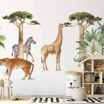 Artgeist Fototapetas - Jungle Animals on Baltas Background Made With Watercolour Technique