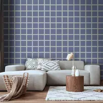 Artgeist Tapetas - Lines and Symmetry - Expressive Baltas Grid on a Mėlyna Background