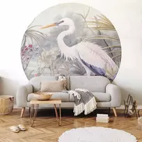 Artgeist Apvalus fototapetas - Heron wading in a pond - illustration in bright colours