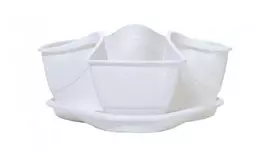 Prosperplast Dekoratyvinis gėlių vazonas su padėklu Coubi H14cm/W29.5cm baltas/plastikinis