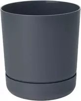 Dekoratyvinis gėlių vazonas su padėklu Satina Ø13cm H14.6cm plastikinis/t.pilkas