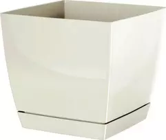 Prosperplast Dekoratyvinis gėlių vazonas su padėklu Coubi Square P 13.5x13.5x12.4cm plast./kreminės sp.