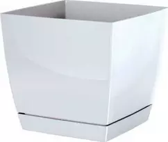Prosperplast Dekoratyvinis gėlių vazonas su padėklu Coubi Square P 13.5x13.5x12.4cm plastikinis/baltas