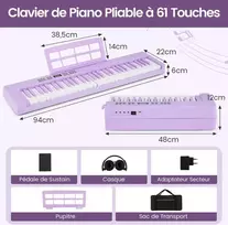 Promotions Sulankstoma elektroninė klaviatūra, 94x22x6 cm, violetinė, nešiojama