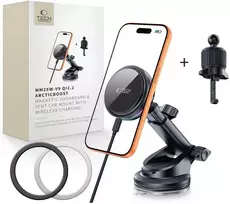 Tech-Protect V9 ArcticBoost magnetic MagSafe dashboard & vent automobilinis laikiklis su belaidžiu įkrovimu 25W QI2.2 juoda