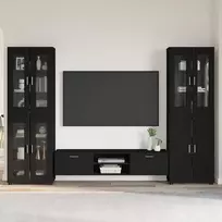 TV spintelių komplektas FLORIN 3 pcs Juoda Apdirbta mediena