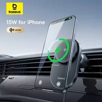 Baseus PrimeTrip VC1 Pro su ładowarką indukcyjną Qi2 na kratkę nawiewiu - juoda