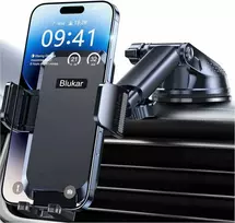 Blukar universalus automobilinis telefono laikiklis, 360° reguliuojamas, prie stiklo ir prietaisų skydelio, juodas