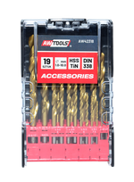 AWTOOLS METALO GRĄŽTŲ RINKINYS TITANO DANGA 19vnt./1-10,0mm/PLAST. DĖŽUTĖ