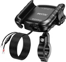 iMESTOU motociklinis telefono laikiklis su USB-C 36 W greitu įkrovimu, tinka 5.4–7.2 colių telefonams, tvirtinimas prie 12–32 mm vairo KWG-M8
