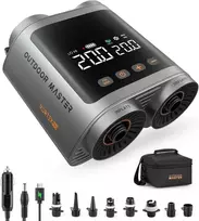 OutdoorMaster elektrinė belaidė SUP pompa, 57,7 Wh, 20 PSI, USB-C, su akumuliatoriumi, 8 antgaliai