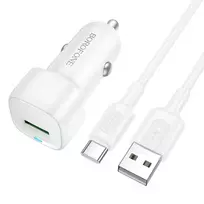 Oem Borofone Car charger BZ34 Cloud – USB – QC 3.0 18W with USB to Type C cable baltas