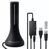 „Qoltec“ stipri vidaus televizijos antena DVB-T/T2 | signalo stiprintuvas | 4K | stiprinimas 32 dBi | 360º | 4 m kabelis