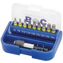 Atsuktuvų antgalių TORX rinkinys 1/4" + laikiklis, plastikinėje dėžutėje BOHRCRAFT (10 vnt)