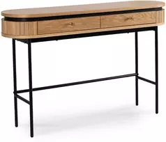 BECK tualetinis staliukas su stalčiais, 120 cm, ąžuolo spalvos, grioveliais dekoruota kosmetinė konsolė, modernus