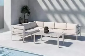 Venture Design Kampinė Sofa Komplektas Copacabana su Stalu Smėlio Spalvos Aliuminis Lauko Baldai