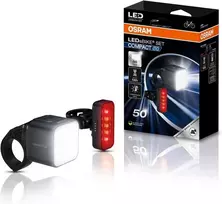 OSRAM dviračio šviestuvų rinkinys LEDsBIKE COMPACT 50 SET, 50 lux, akumuliatoriniai, trys ryškumo režimai