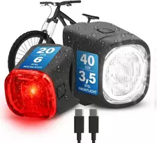 Fischer dviračio žibintų rinkinys Square, 40/20 lx, priekinis ir galinis šviestuvas, IP44, įkraunamas USB