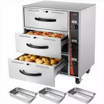 Komercinis elektrinis 3 stalčių maisto šildytuvas, nerūdijančio plieno pastatoma šildoma spintelė restoranams ir kepykloms, 30-85°C temperatūra, profesionali virtuvės įranga