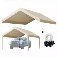 Pakaitinis stoginės tentas, UV atsparus vandeniui automobilio pastogės uždangalas, tvirtas garažo palapinės viršus, 3.6 x 6 m nešiojama stoginė, smėlio spalvos apsauginis tentas nuo saulės