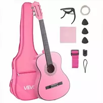Klasikinės gitaros pradedančiųjų rinkinys, pilno dydžio 960 mm liepos medienos instrumentas su nailoninėmis stygomis, dėklu ir derintuvu, rožinis klasikinis gitaros rinkinys