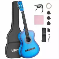 Klasikinės gitaros pradedančiųjų rinkinys, viso dydžio 960 mm instrumentas su nailoninėmis stygomis, dėklu ir derintuvu, mėlynos spalvos liepos medienos klasikinės gitaros rinkinys pradedantiesiems