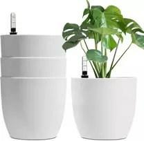 T4U dekoratyvinių plastikinių apvalių vazonų rinkinys su savilaistymo sistema ir vandens lygio indikatoriumi, 22 cm, 4 vnt., PG1312-M