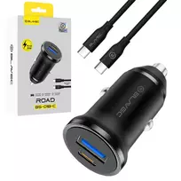 Blavec Automobilinis įkroviklis BS-01B-C Road – USB + Type C – QC 3.0 18W PD 20W su Type C į Type C kabeliu (CCBS01BCR-UCB) juodos spalvos
