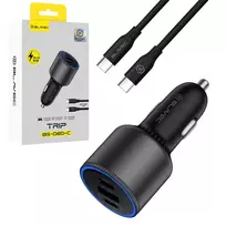Blavec Automobilinis įkroviklis BS-06D-C Trip – USB + 2xType C – QC 3.0 18W PD 65W su Type C į Type C (CCBS06DCQ-U2CB) juodos spalvos