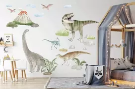 Sienų lipdukai vaikams Dinozaurai – ugnikalnio išsiveržimas