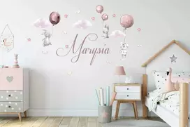 Sienų lipdukai vaikams su vardu Zuikiai su balionais