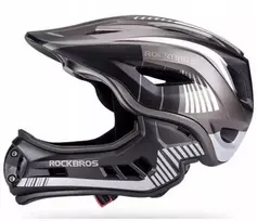 Vaikiškas dviračio šalmas su apsauga smakrui juodas 48–54 cm Rockbros