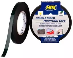 HPX dvipusė lipni juosta, juoda, 12 mm x 10 m